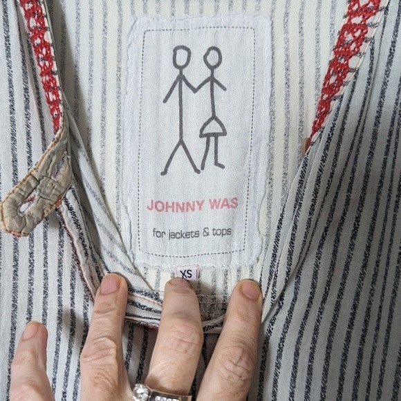 Johnny Was Hickory Stripe Oversize Cotton Tunic Embroidered Swim Cover - Picture 5 of 9